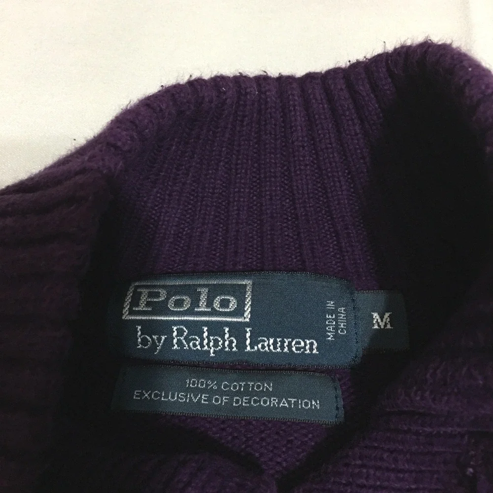 Polo Ralph Lauren Mock Neck Sweater Mens Medium Purple Cotton Knit 3 Button